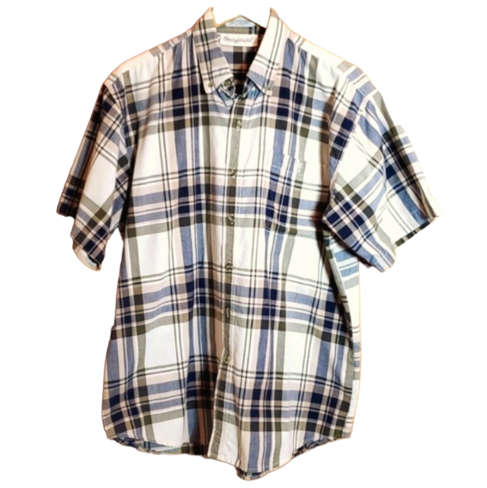 SEDGEFIELD L BLACK & BROWN PLAID SHORT SLEEVE BUTTON DOWN SHIRT